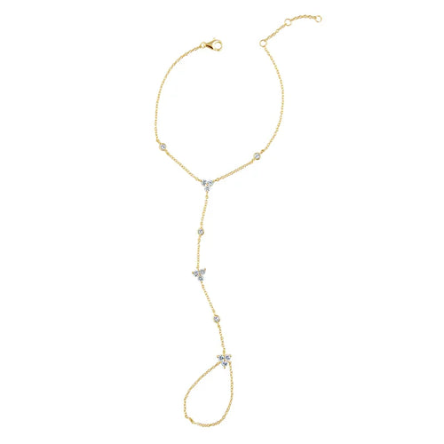 Custom 18K Gold Finger Chain Minimalist Hand Chain Everyday Layered Arm Art Flower White CZ Bracelet for Women Jewelry